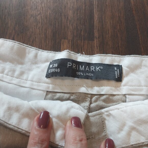 100% Linen Shorts Mens 34 (36) Beige Bermudas by Primark Flat Front 7.5" Inseam - Picture 5 of 10